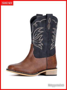 Kids Cowboy Boots Square Toe Faux Leather Western Equestrian